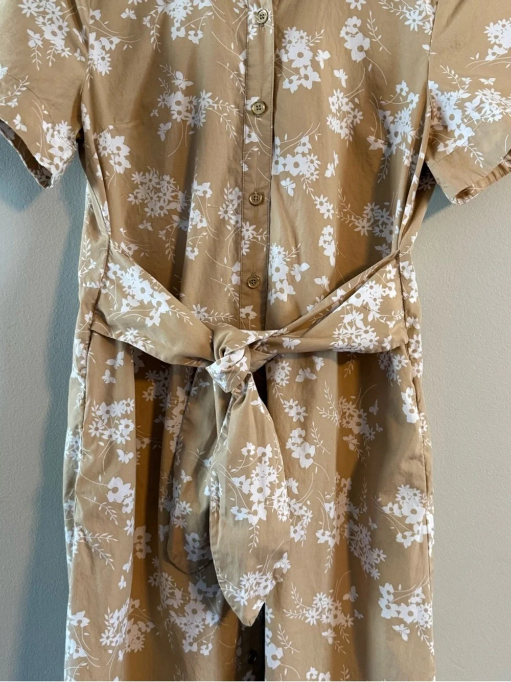 Michael Kors Khaki Floral Tie-Waist Midi Shirt Dress